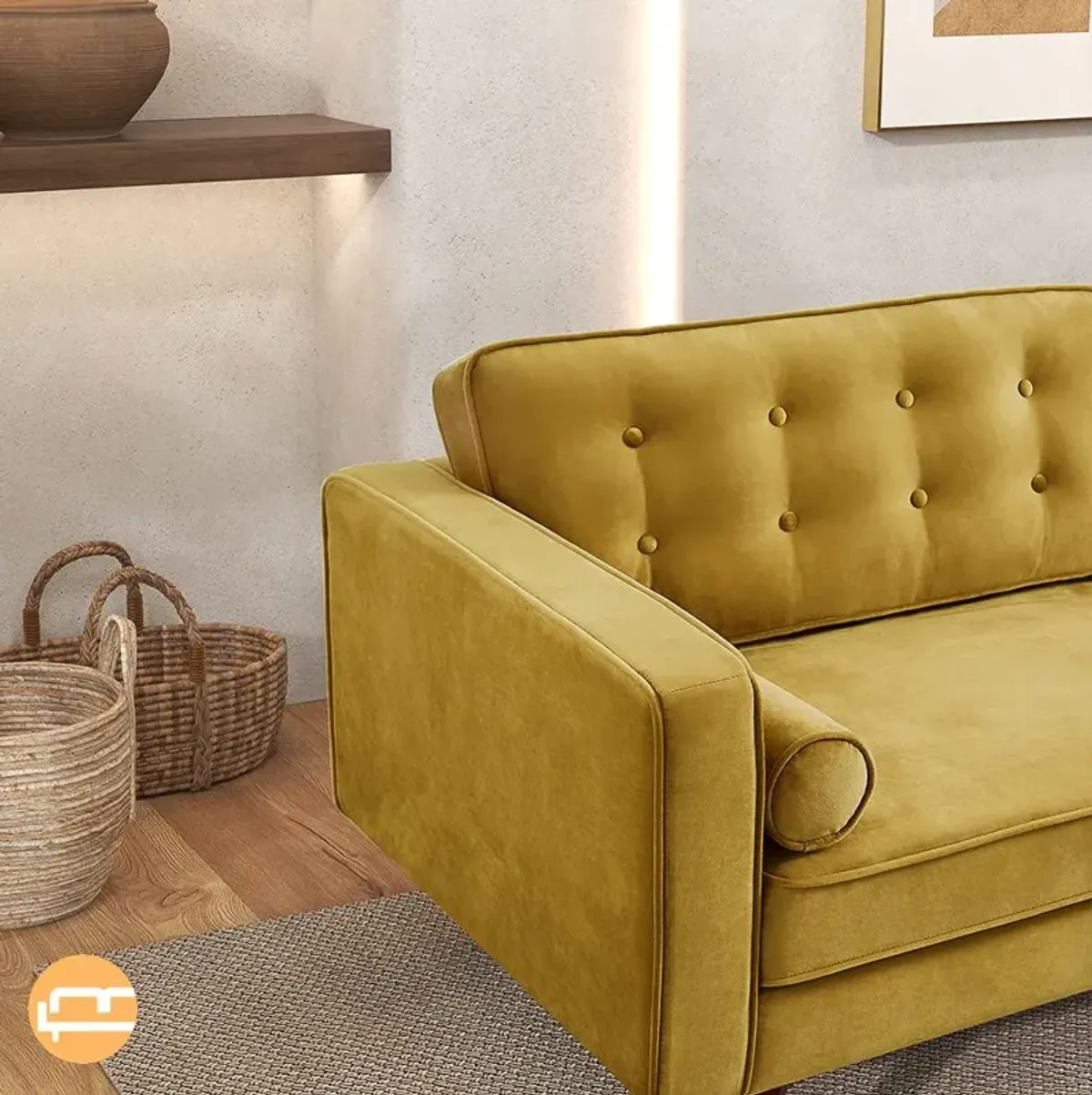 Kirby Dark Yellow Velvet Sofa