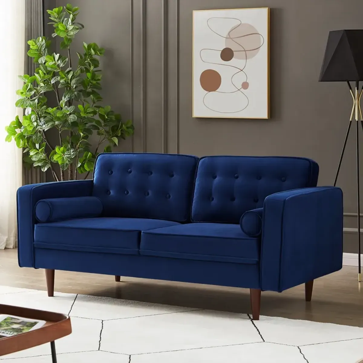 Kirby Navy Blue Velvet Loveseat