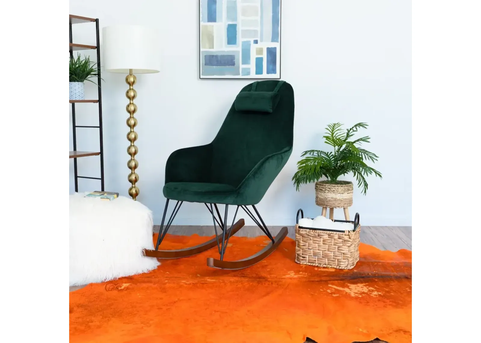 Ingrid Green Velvet Rocking Chair