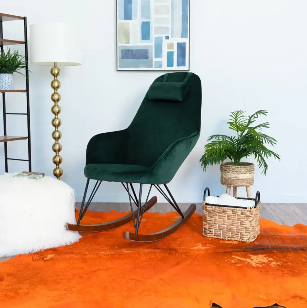 Ingrid Green Velvet Rocking Chair