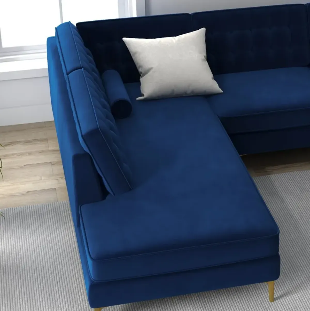 Caleb Blue Velvet Sectional Sofa Left Facing Chaise