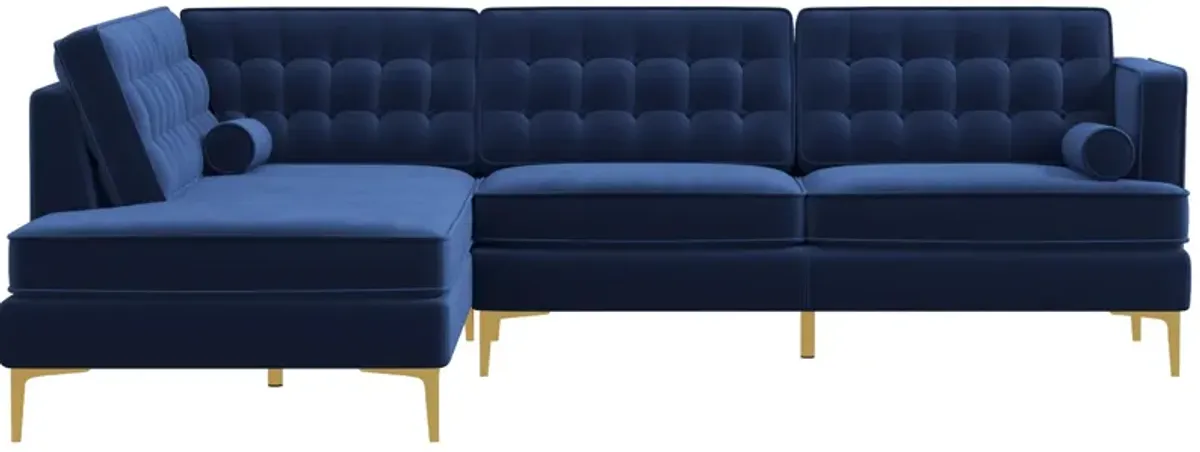 Caleb Blue Velvet Sectional Sofa Left Facing Chaise