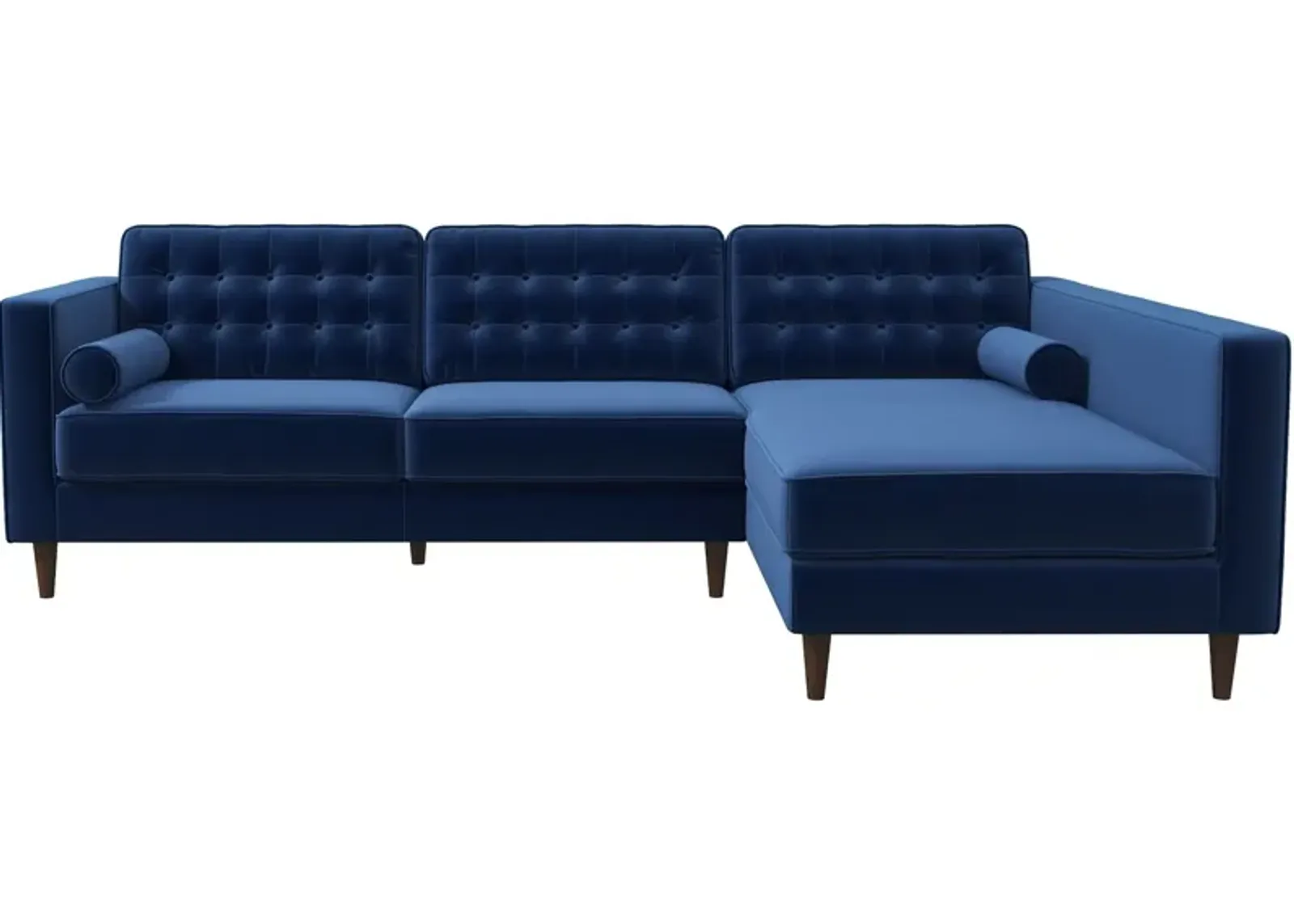 Olson Midnight Blue Velvet Sectional Sofa Right Chaise