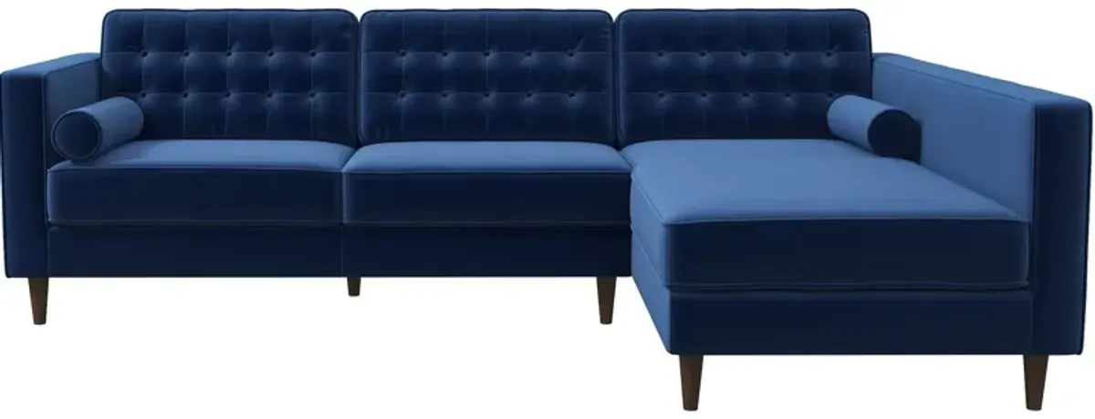 Olson Midnight Blue Velvet Sectional Sofa Right Chaise