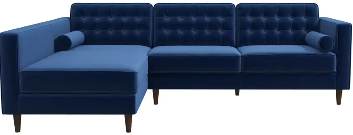 Olson Midnight Blue Velvet Sectional Sofa Left Chaise