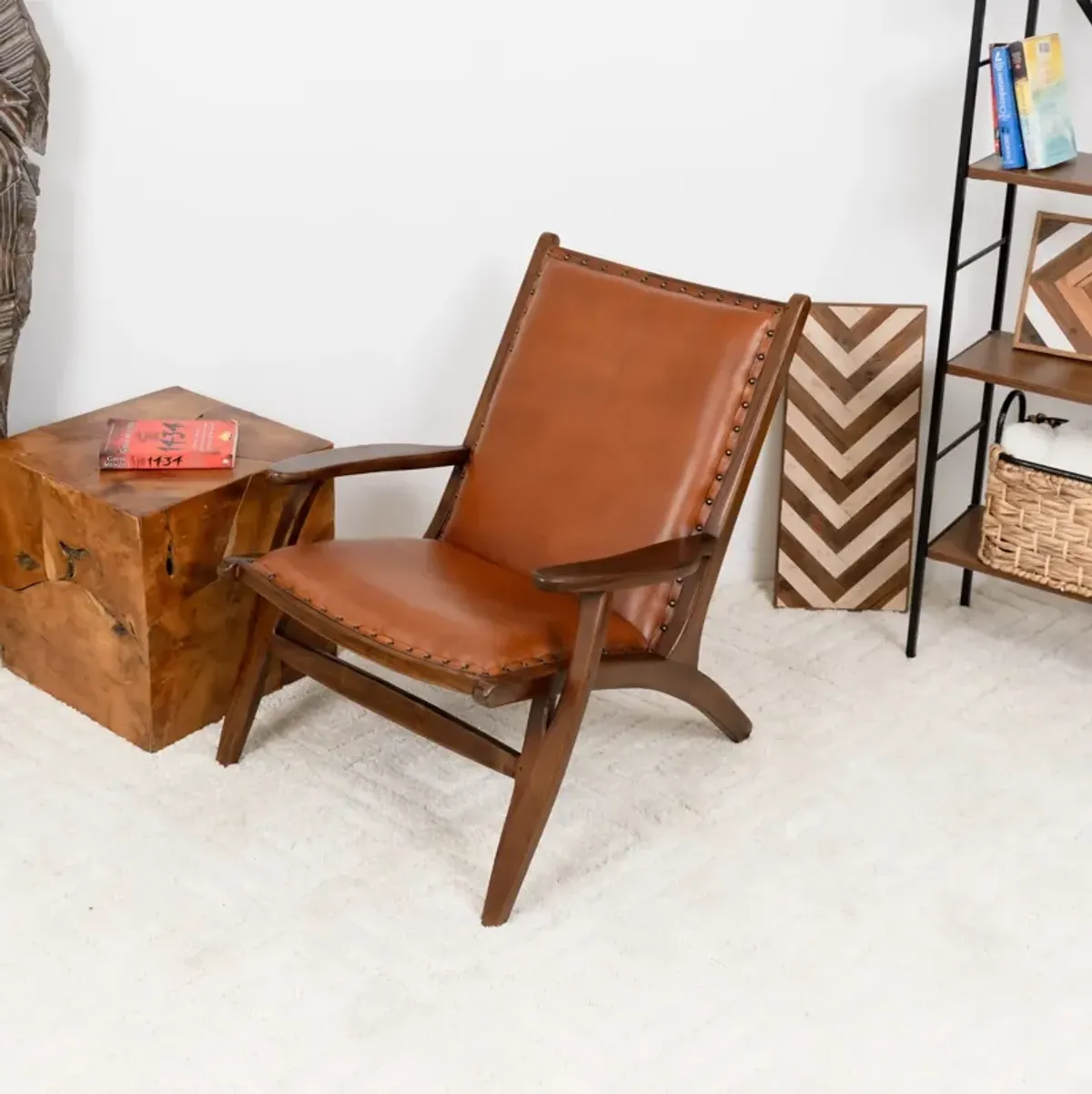 Bogor Antique Tan Leather Lounge Chair