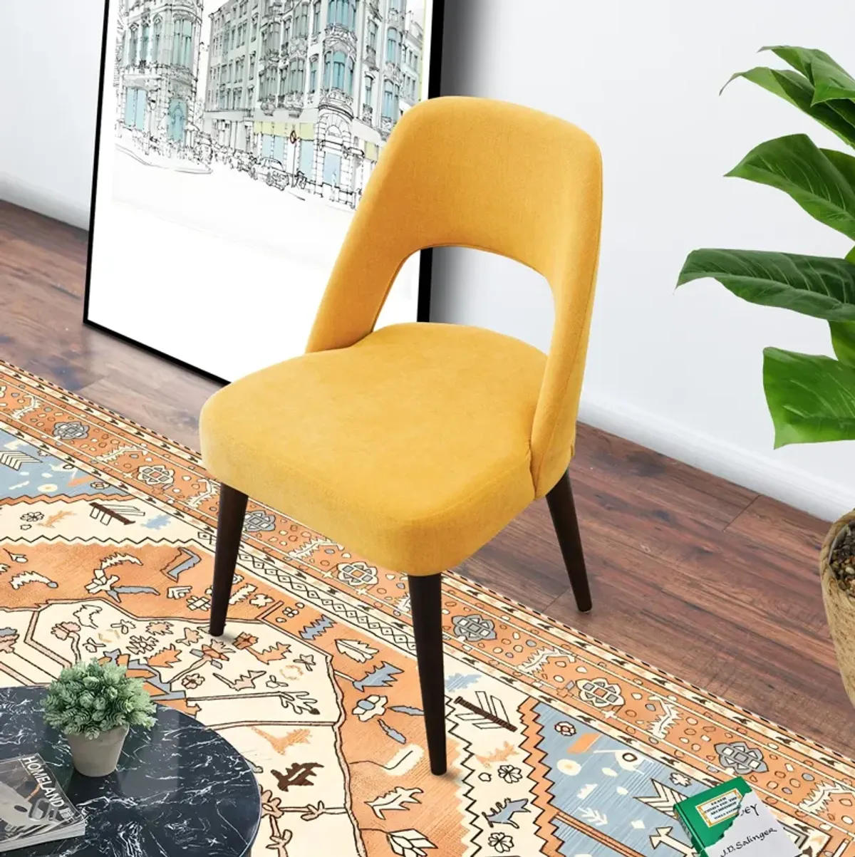 Ariana Mid Century Modern Yellow Dining Chair  Set of 2