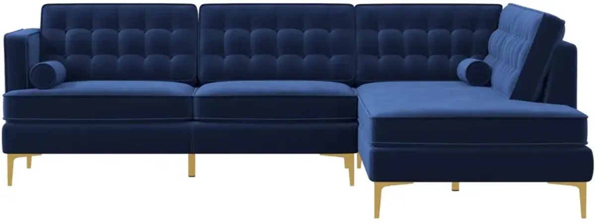 Caleb Blue Velvet Sectional Sofa Right Facing Chaise