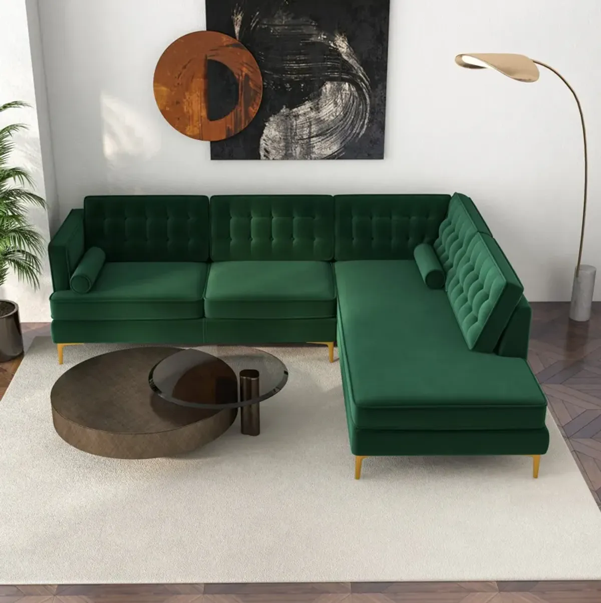 Caleb Sectional Sofa Green Velvet Right Chaise