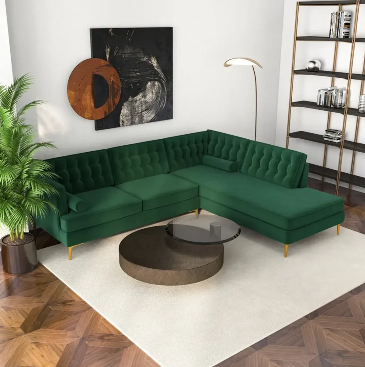 Caleb Sectional Sofa Green Velvet Right Chaise