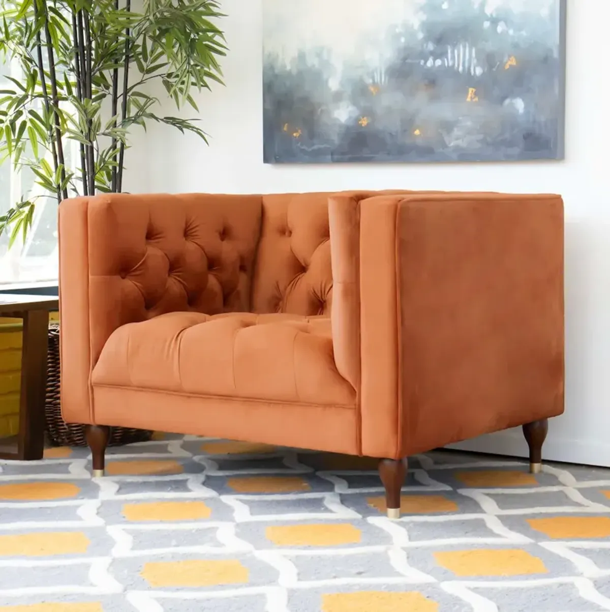 Houston Burnt Orange Velvet Armchair