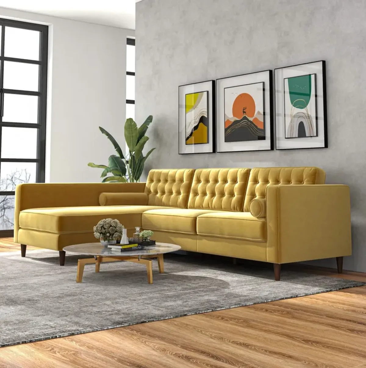 Olson Sectional Sofa Gold Velvet Left Chaise