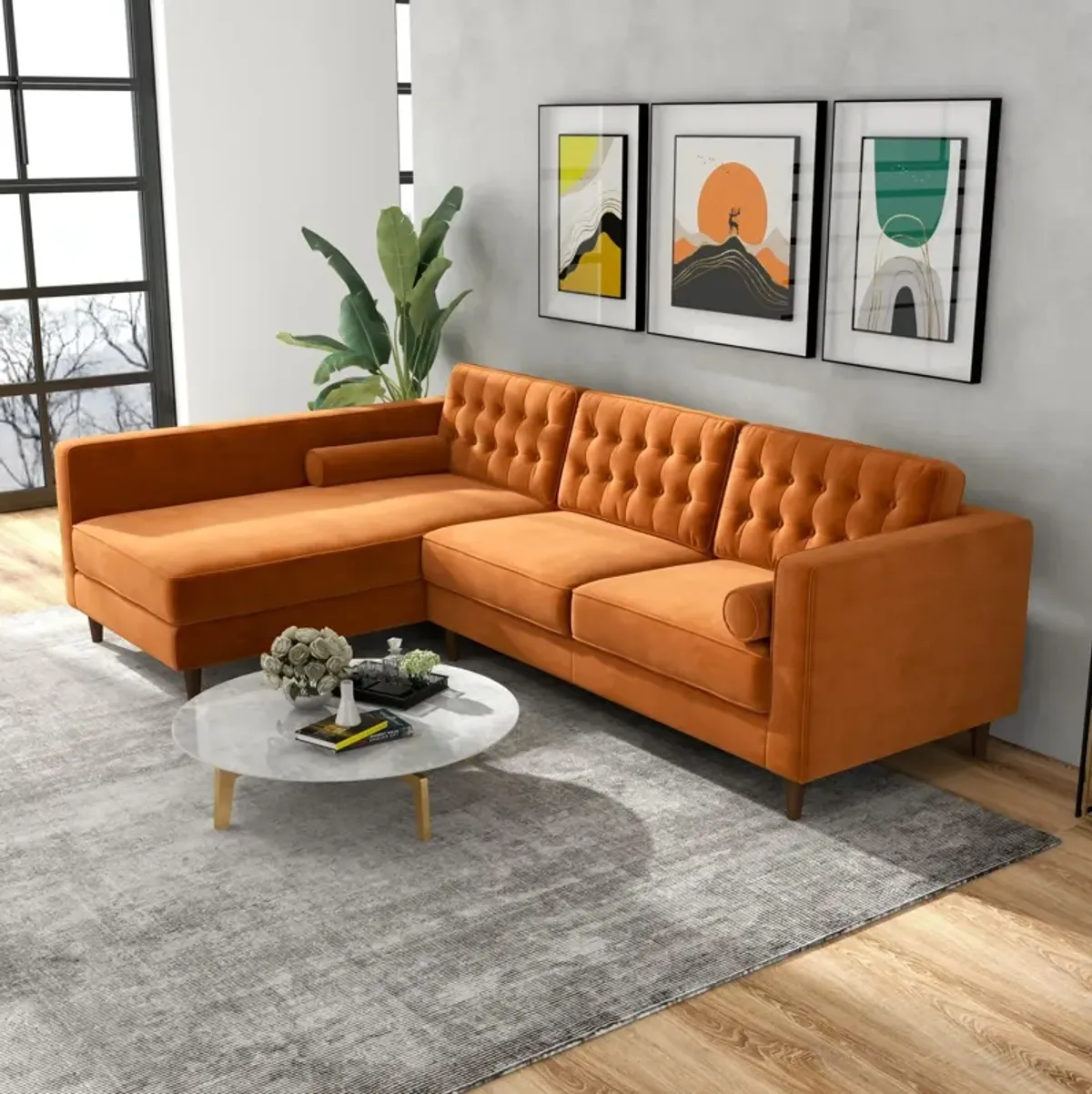 Olson Sectional Sofa Burnt Orange Velvet Left Chaise