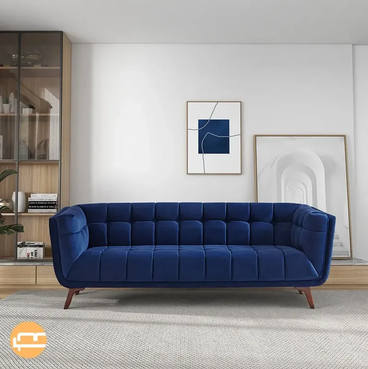 Kano Large Navy Blue Velvet Sofa