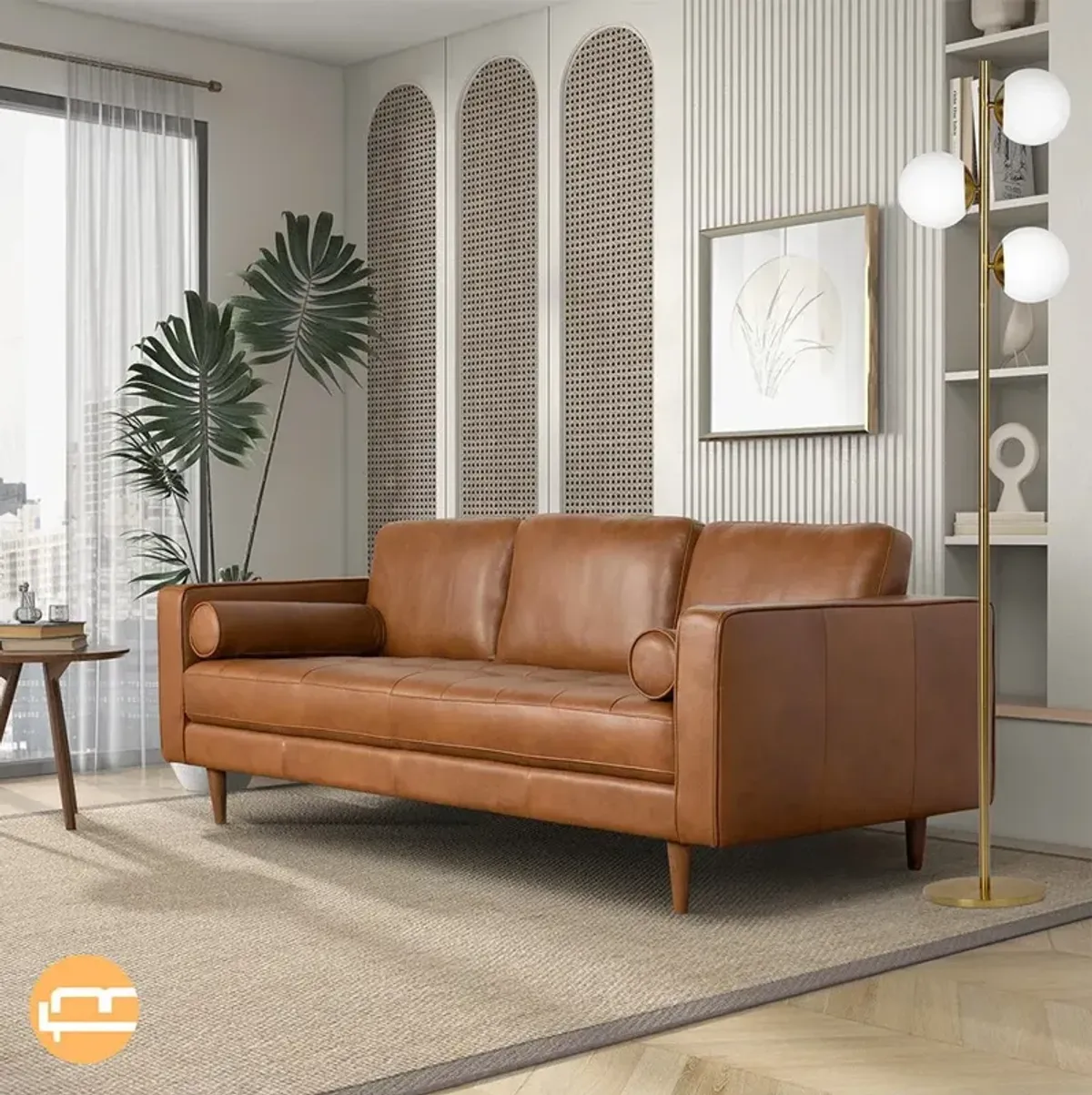 Tessa Genuine Leather Sofa in Tan