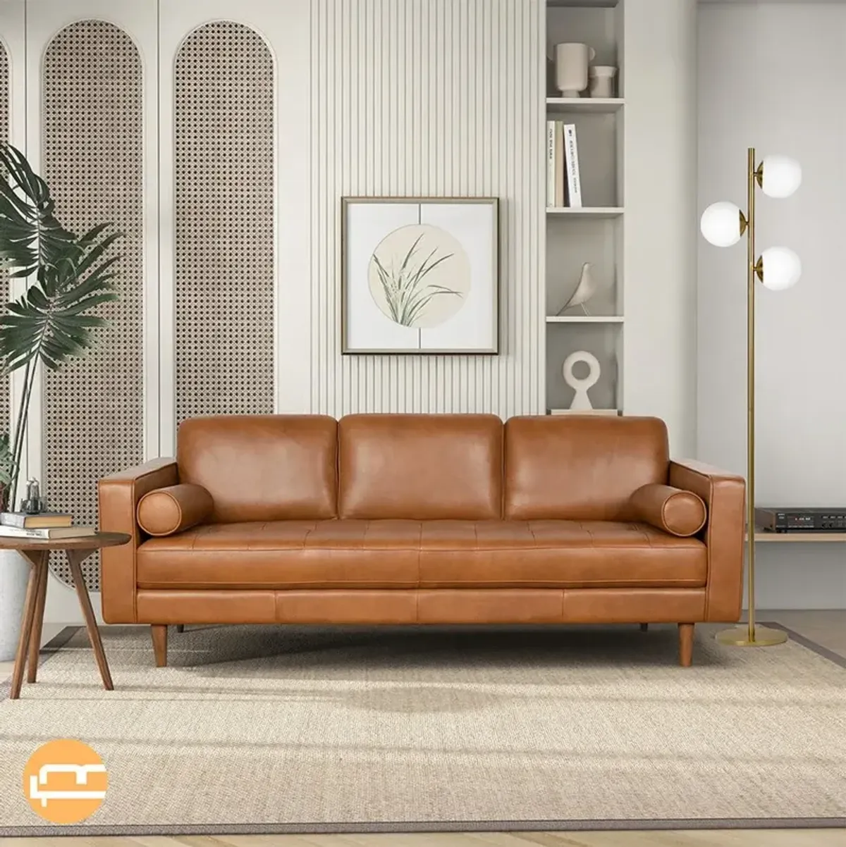 Tessa Genuine Leather Sofa in Tan