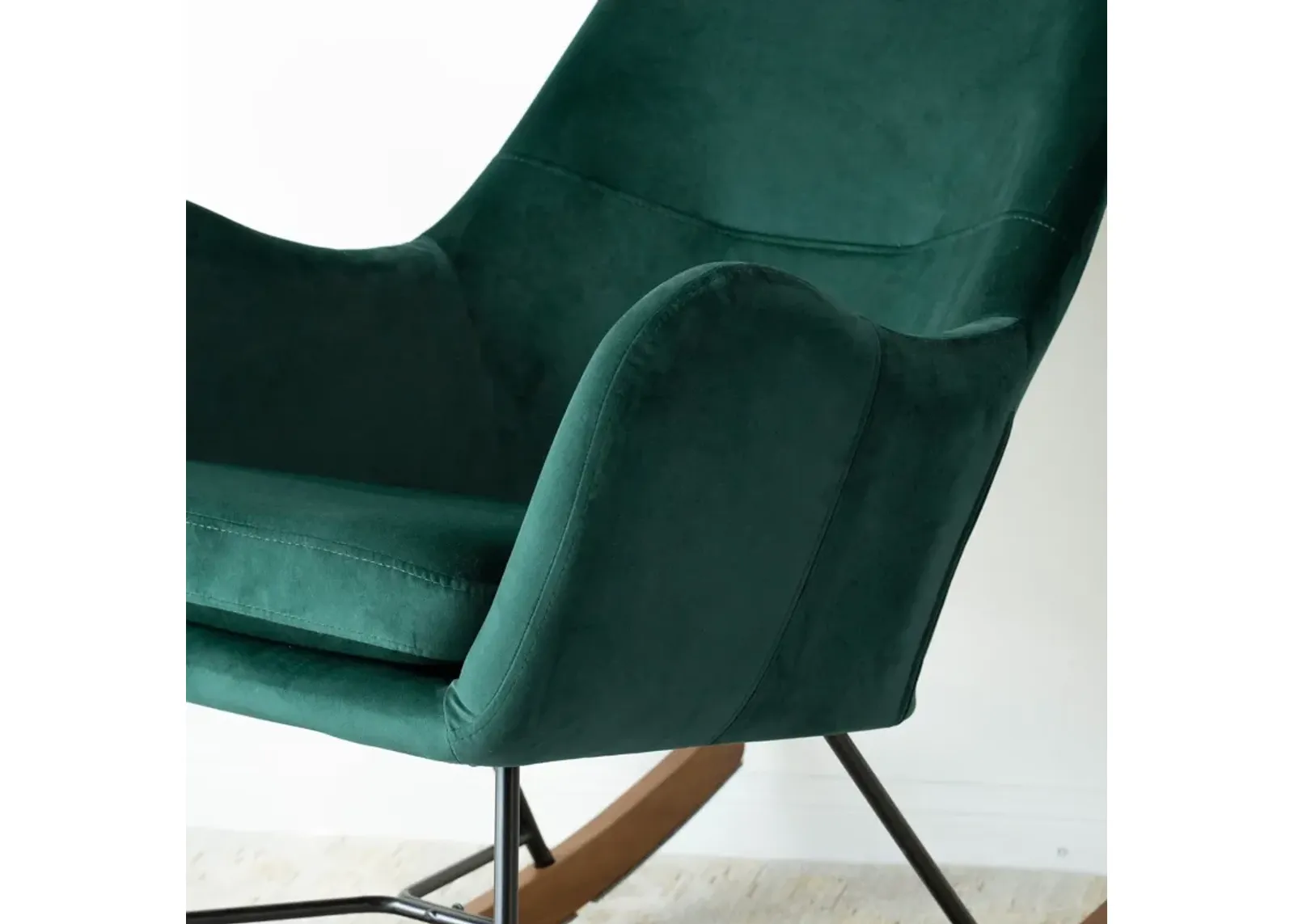 Rumi Green Velvet Fabric Rocking Chair