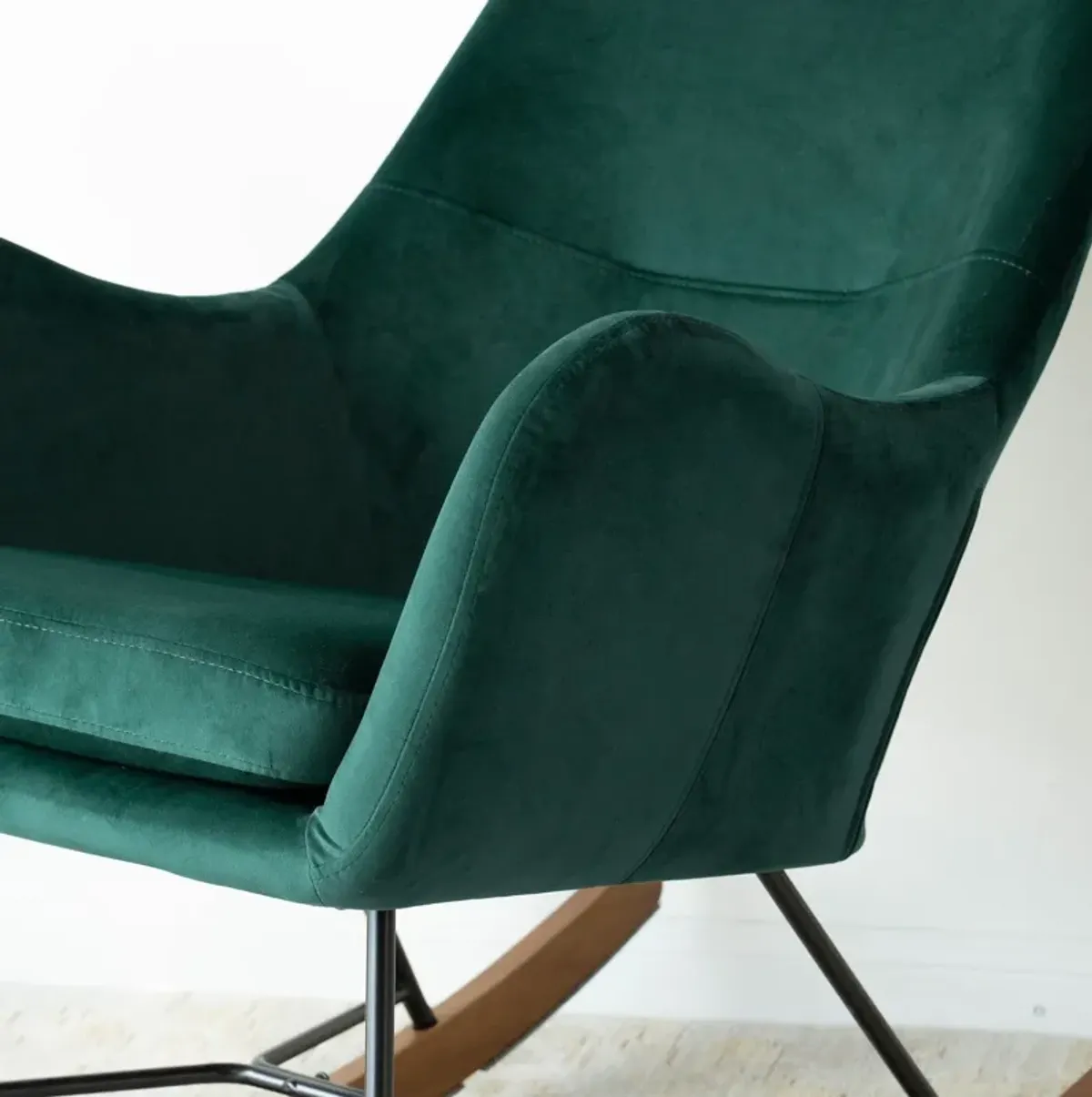 Rumi Green Velvet Fabric Rocking Chair