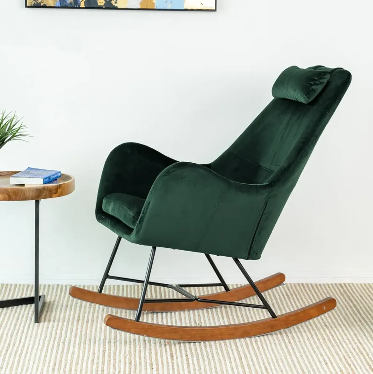 Rumi Green Velvet Fabric Rocking Chair