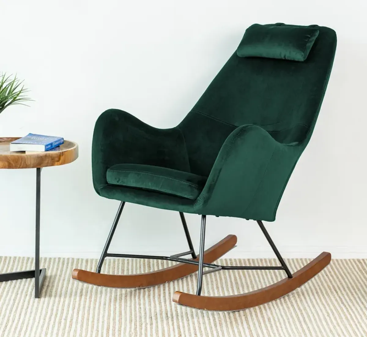 Rumi Green Velvet Fabric Rocking Chair