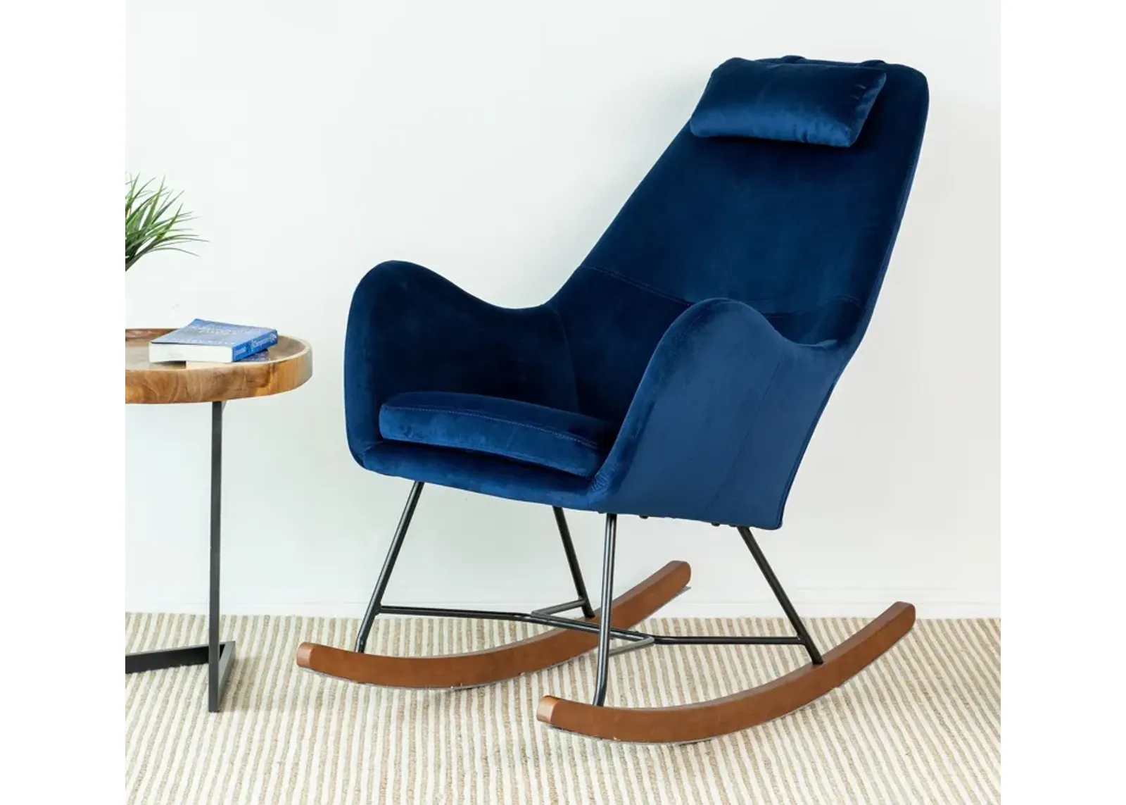 Rumi Blue Velvet Fabric Rocking Chair