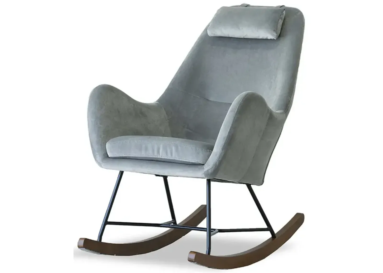 Rumi Gray Velvet Fabric Rocking Chair