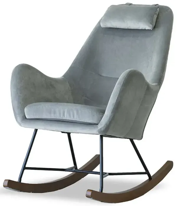 Rumi Gray Velvet Fabric Rocking Chair