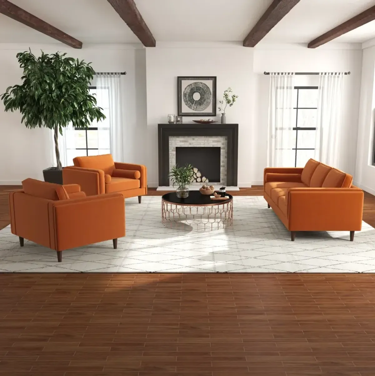 Fordham Burnt Orange Velvet Lounge Chair