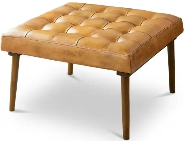 Katy Tan Leather Ottoman w/ Buttons