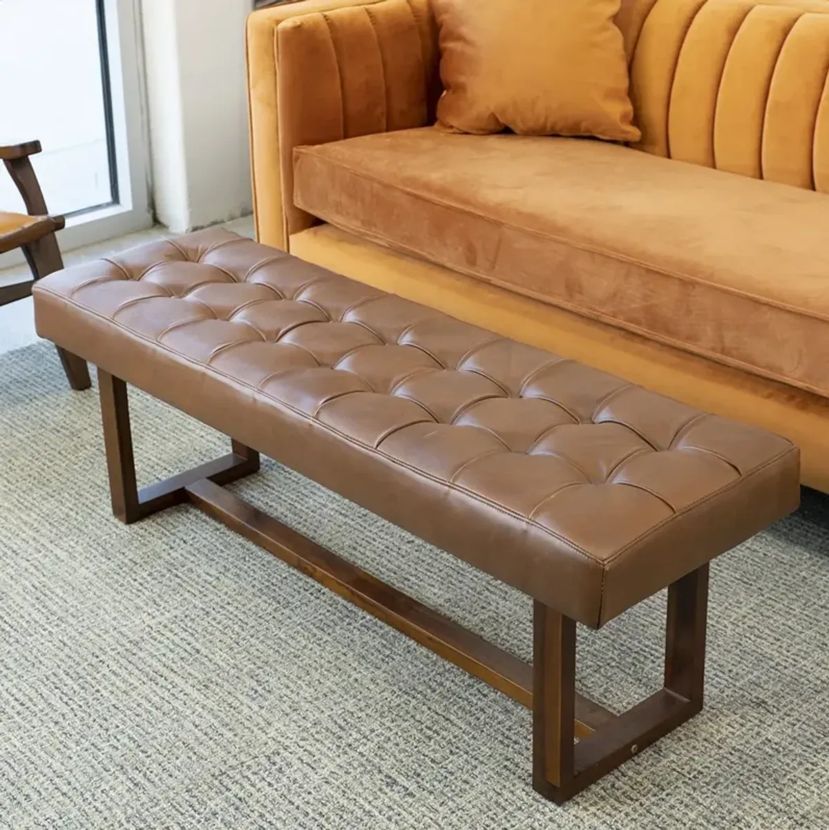 Sumba Antique Tan Leather Bench