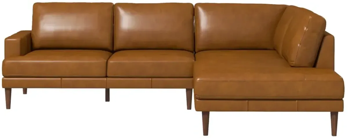 Harmony Tan Leather Sectional Sofa Right Facing Chaise