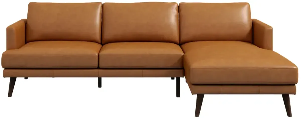 Lorena Tan Leather Sectional Sofa Right Facing Chaise