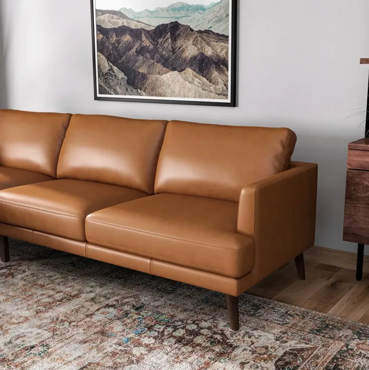 Lorena Tan Leather L Shape Corner Sofa Left Facing Chaise