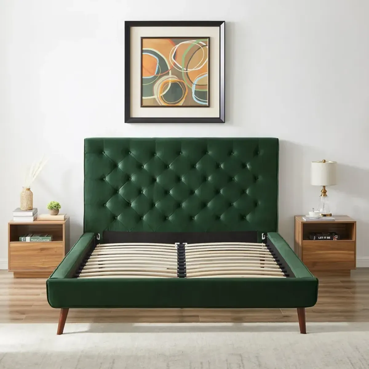 Ashley Queen Emerald Green Velvet Platform Bed