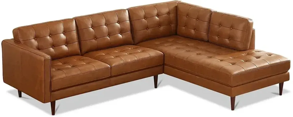 Lugano L-Shaped Genuine Leather Right-Facing Sectional Sofa Cognac