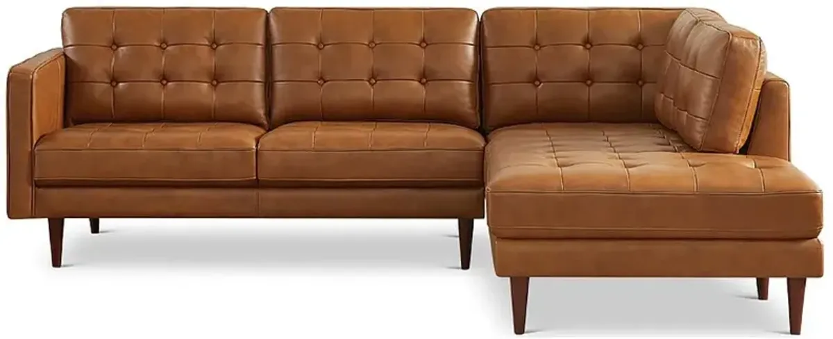 Lugano L-Shaped Genuine Leather Right-Facing Sectional Sofa Cognac