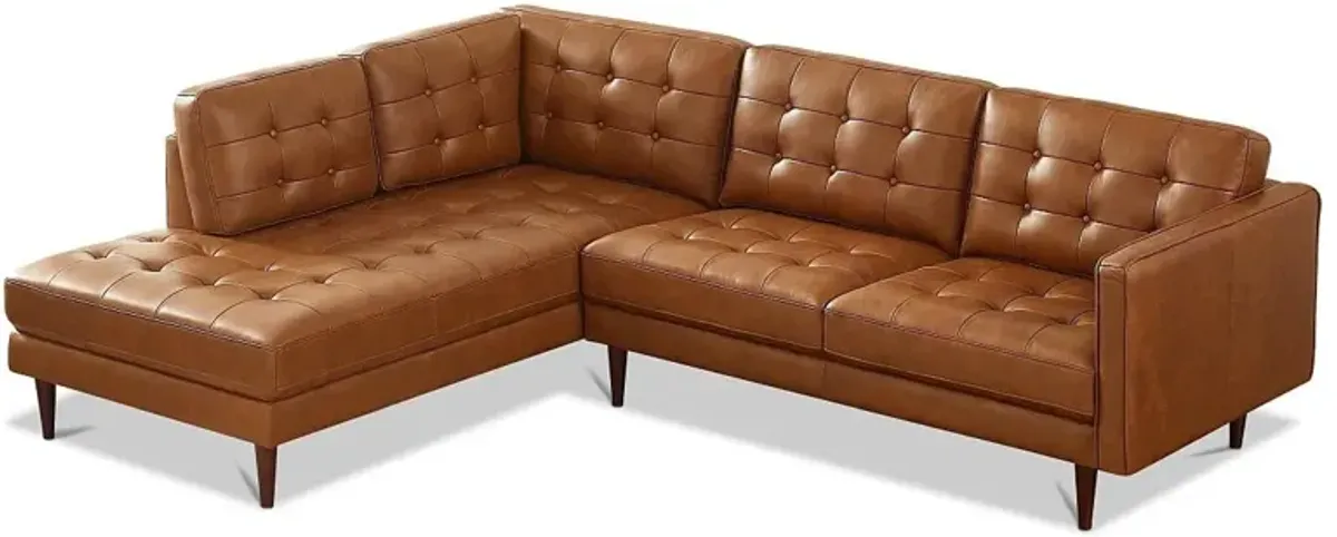 Lugano L-Shaped Genuine Leather Left-Facing Sectional Sofa Cognac