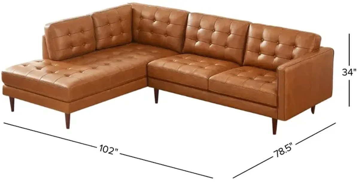 Lugano L-Shaped Genuine Leather Left-Facing Sectional Sofa Cognac