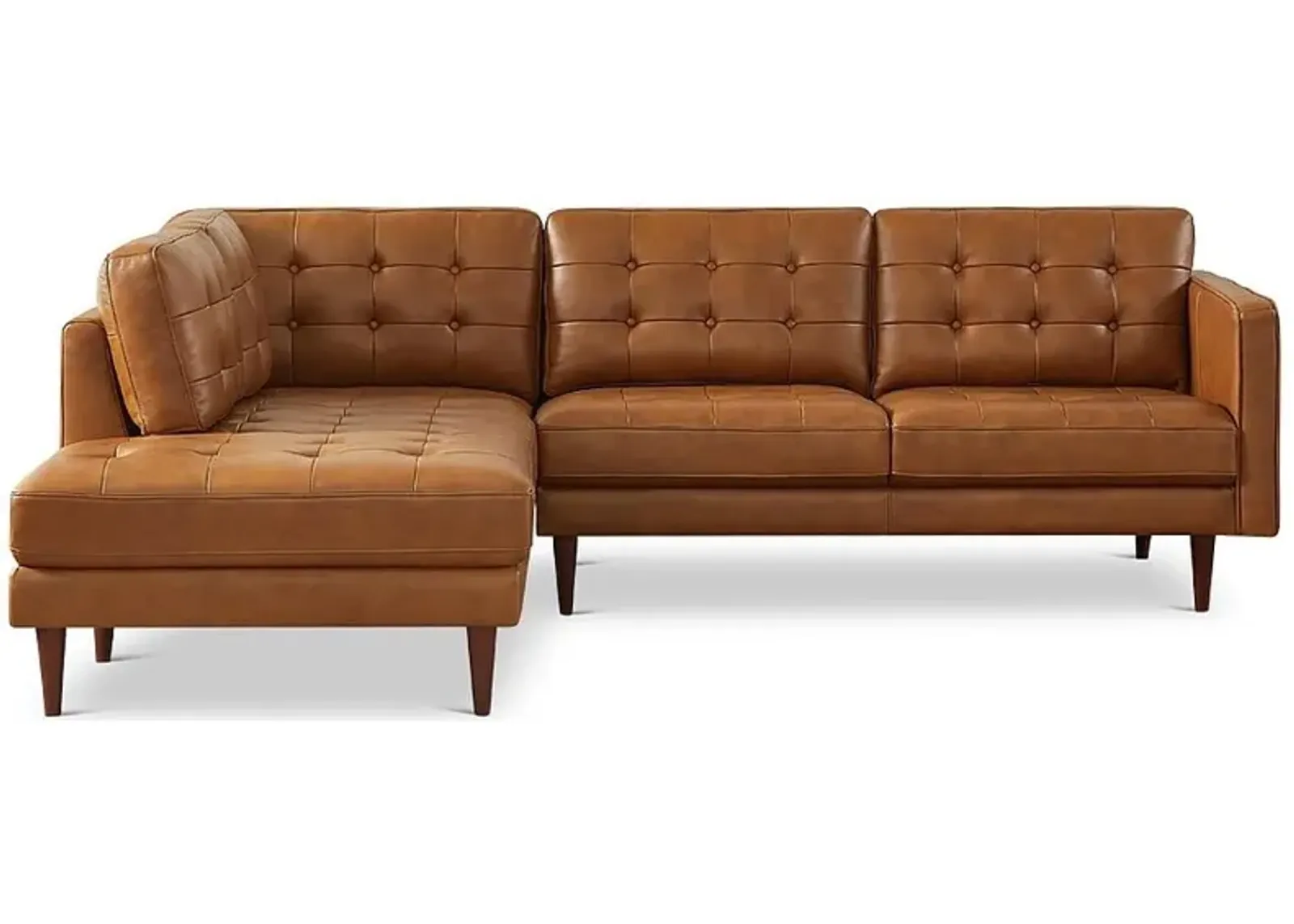 Lugano L-Shaped Genuine Leather Left-Facing Sectional Sofa Cognac