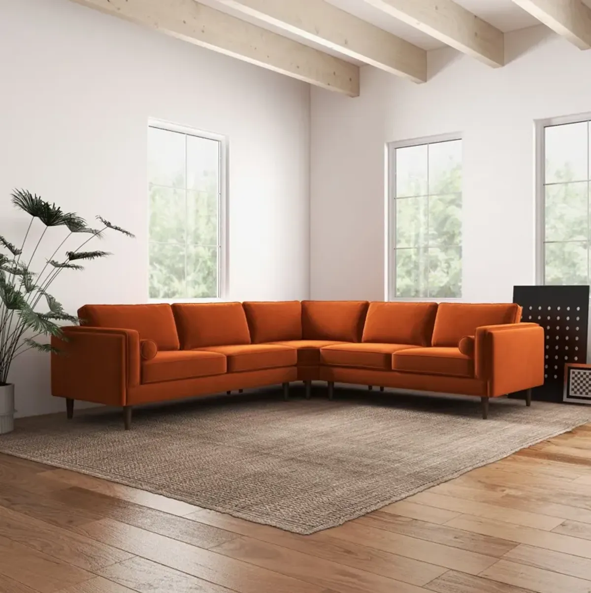 Fordham Orange Velvet Symmetrical Corner Sofa