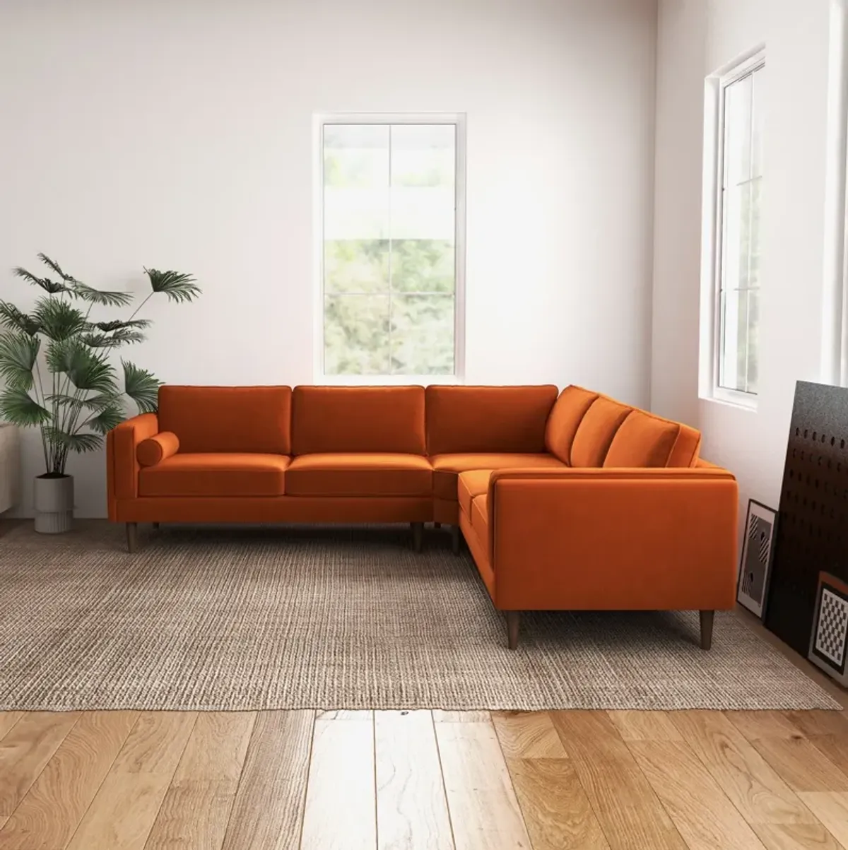 Fordham Orange Velvet Symmetrical Corner Sofa