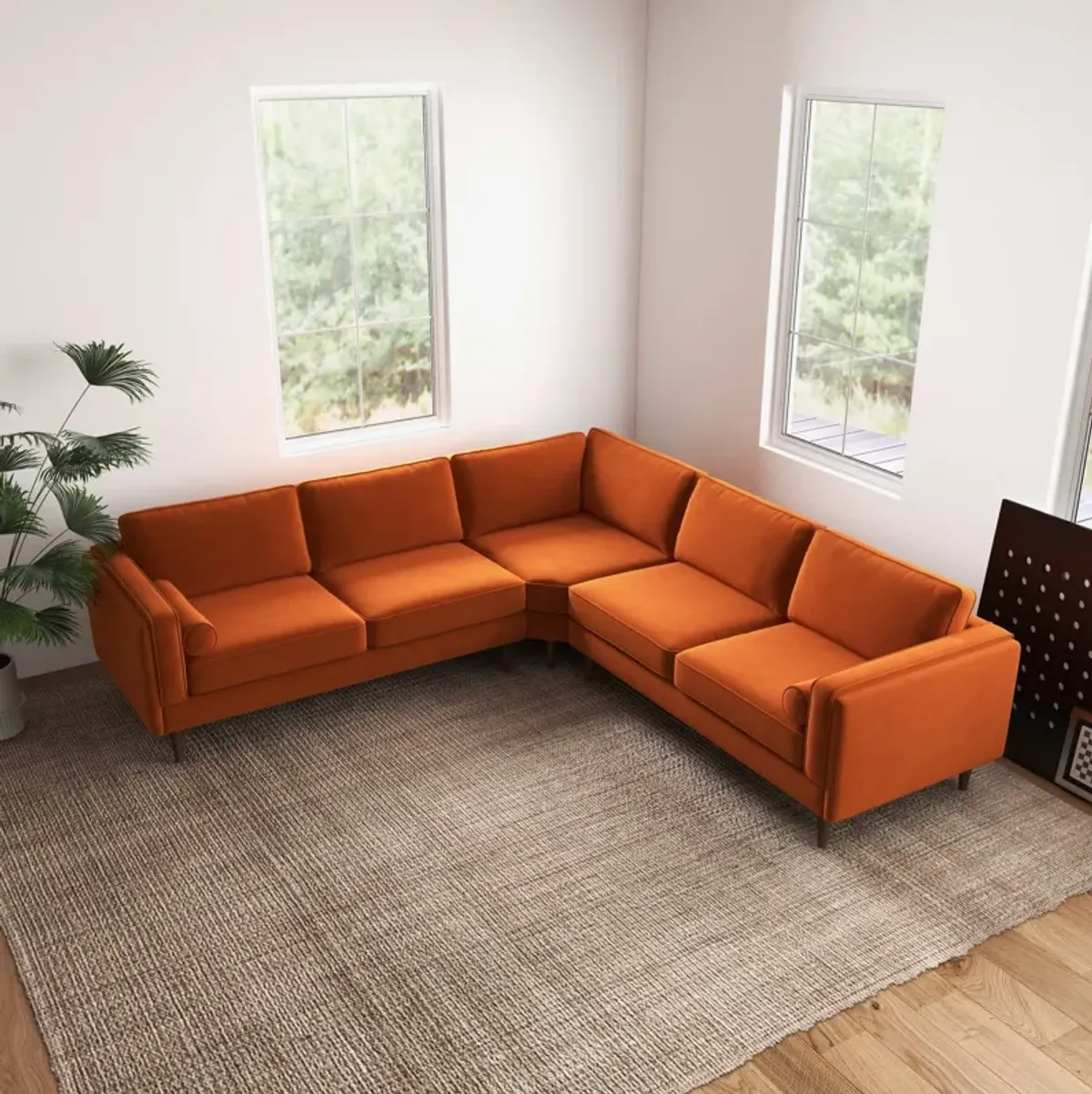 Fordham Orange Velvet Symmetrical Corner Sofa