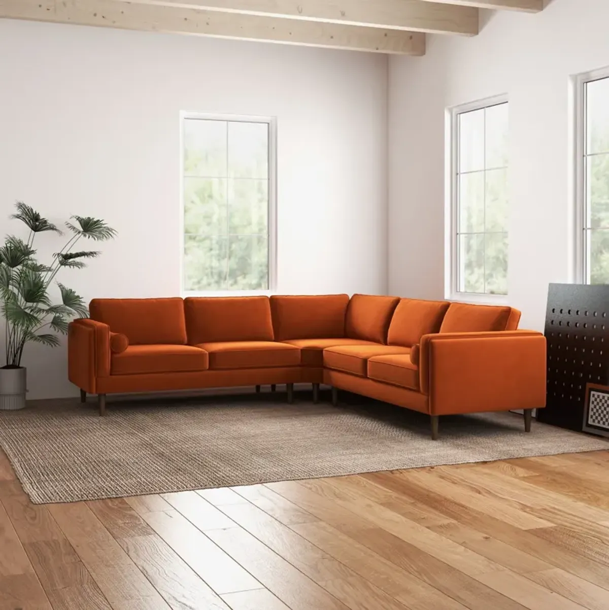 Fordham Orange Velvet Symmetrical Corner Sofa