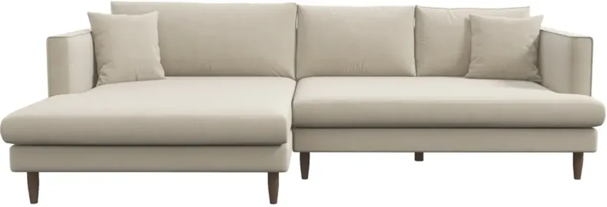 Delano Beige Velvet Sectional Sofa Left Facing Chaise