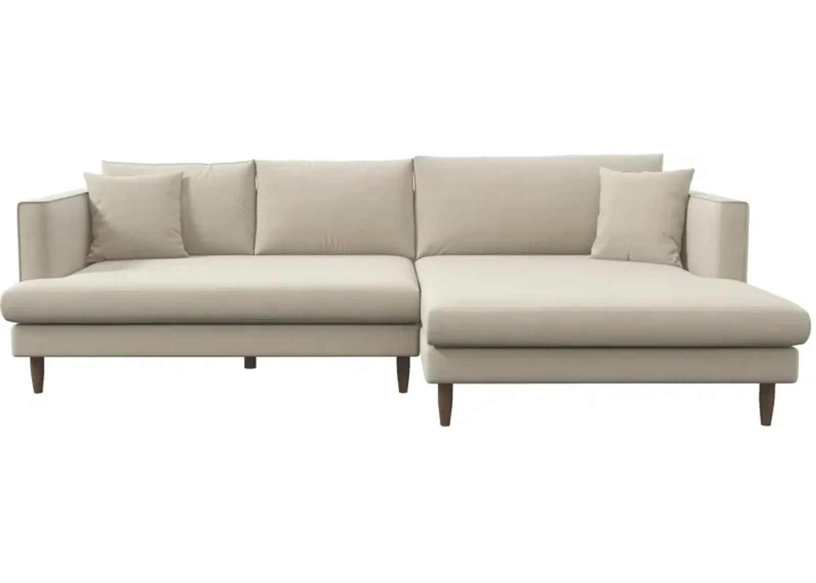 Delano Beige Velvet Sectional Sofa Right Facing Chaise