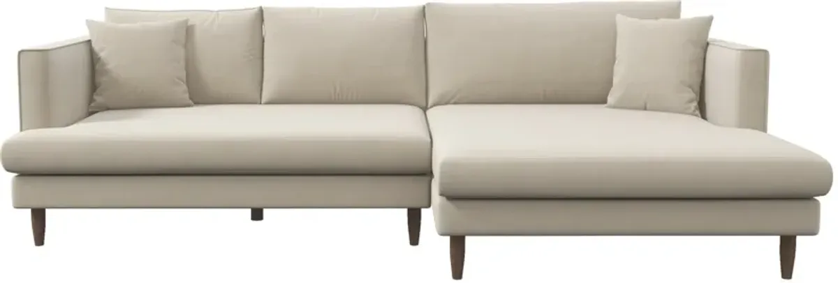 Delano Beige Velvet Sectional Sofa Right Facing Chaise