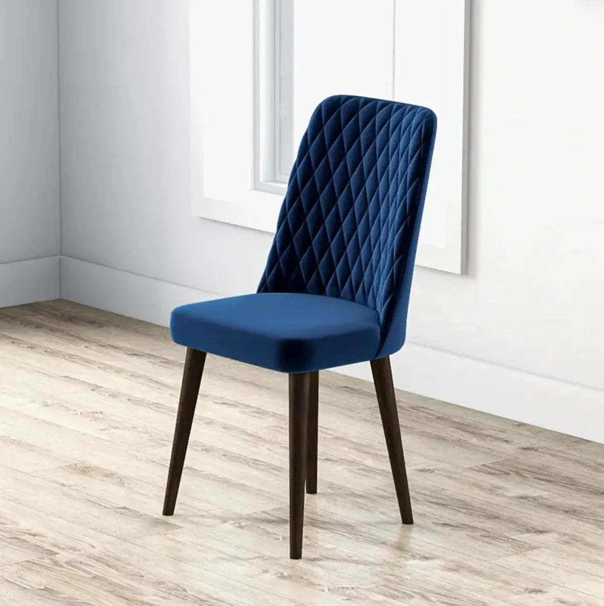 Evette Mid Century Modern Navy Blue Dining Chair Set of 2