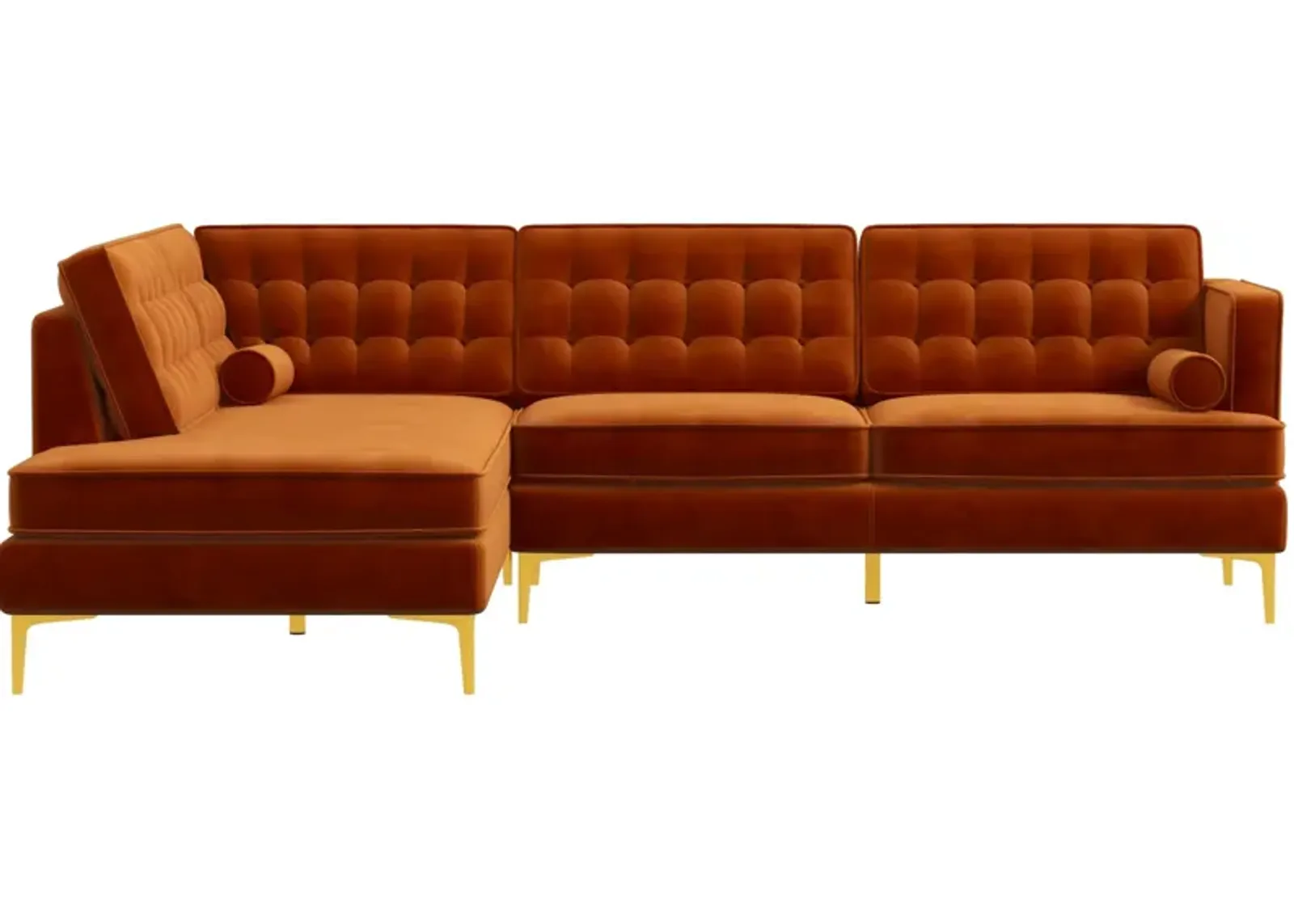 Caleb Burnt Orange Velvet Sectional Sofa Left Facing Chaise