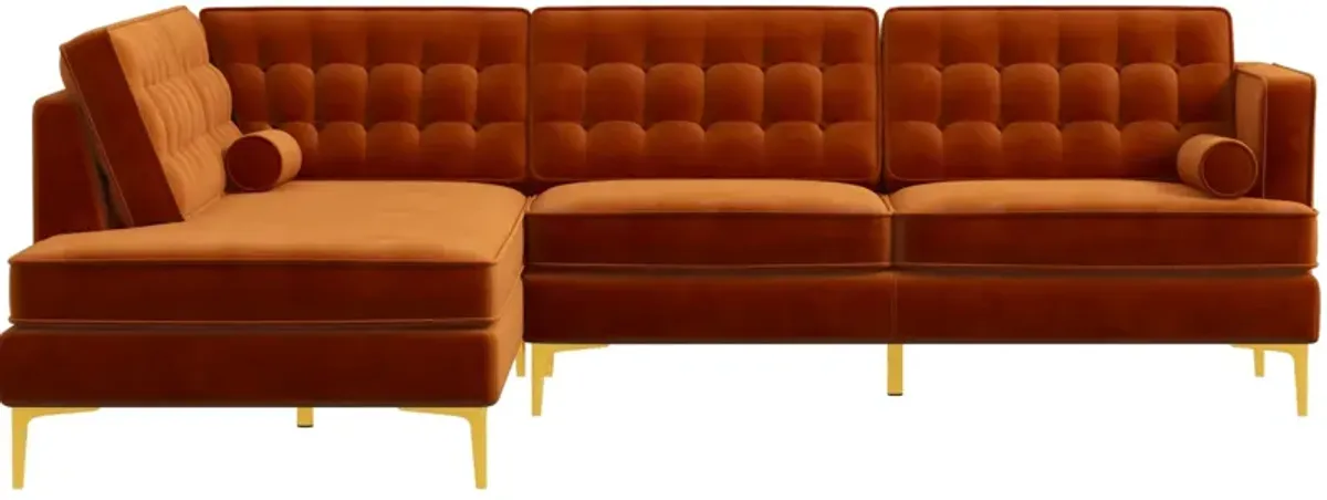 Caleb Burnt Orange Velvet Sectional Sofa Left Facing Chaise