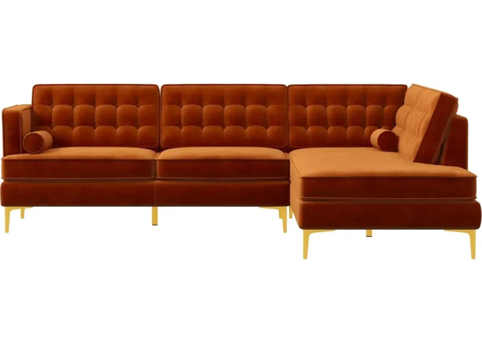 Caleb Burnt Orange Velvet Sectional Sofa Right Facing Chaise